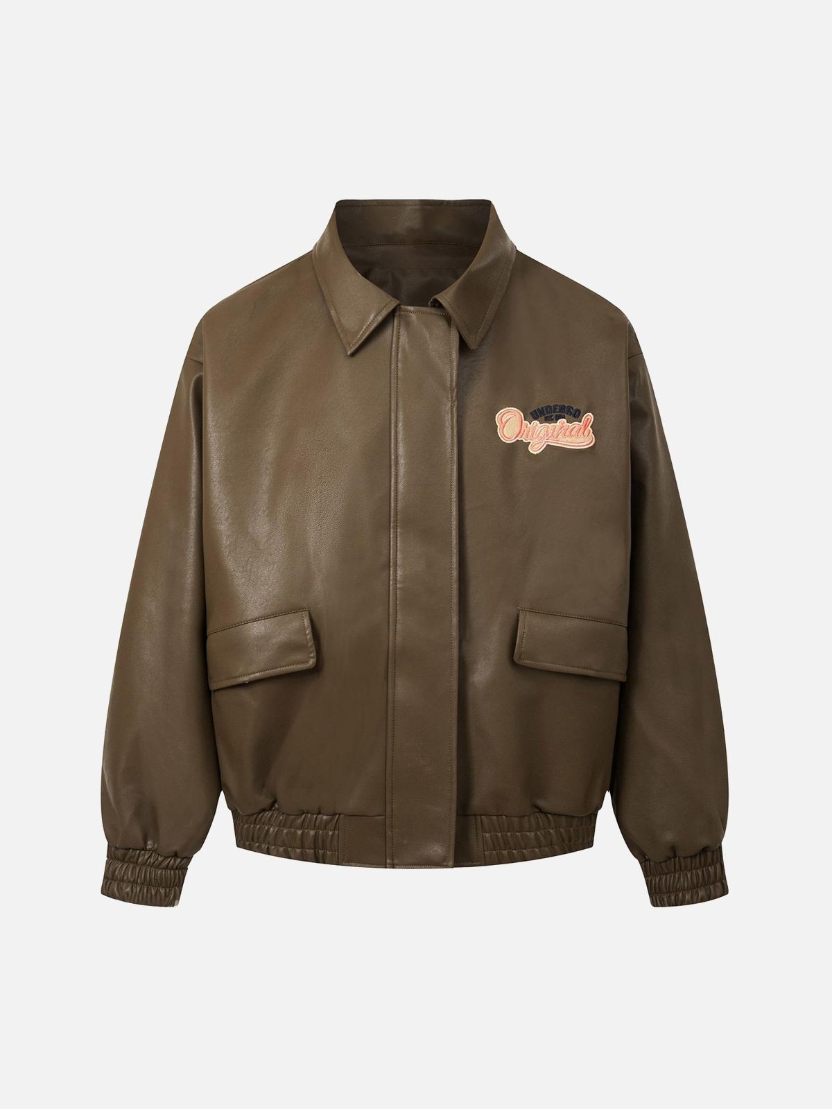 Concert Outfit Lettering Embroidered Leather Bomber Jacket