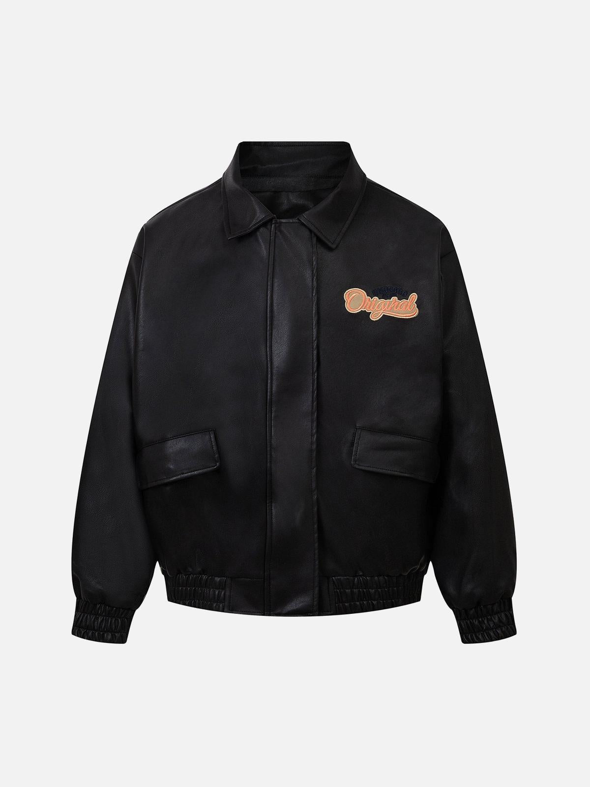 Concert Outfit Lettering Embroidered Leather Bomber Jacket