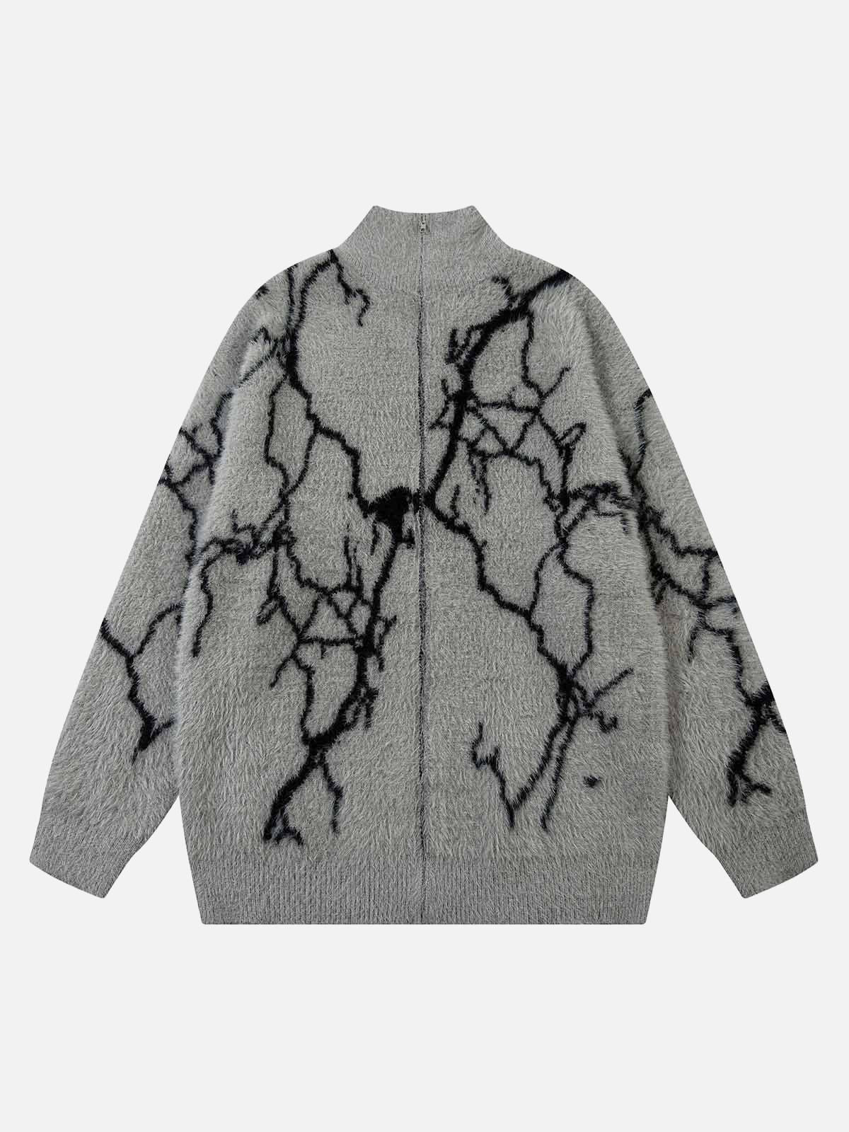 Concert Outfit Lightning Graphic Imitation Mink Fur Zip Up Sweater