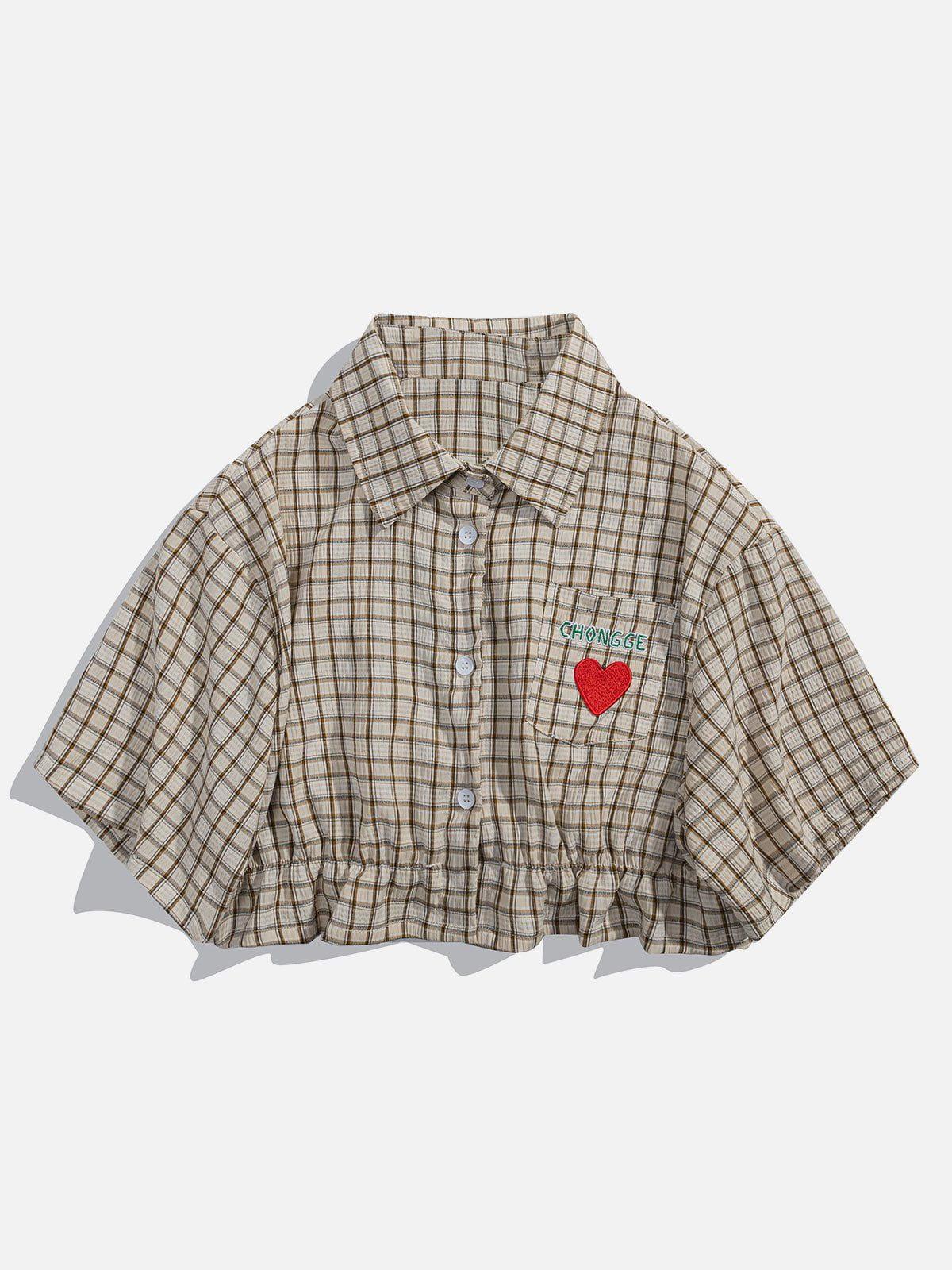 Concert Outfit Love Embroidered Plaid Tee