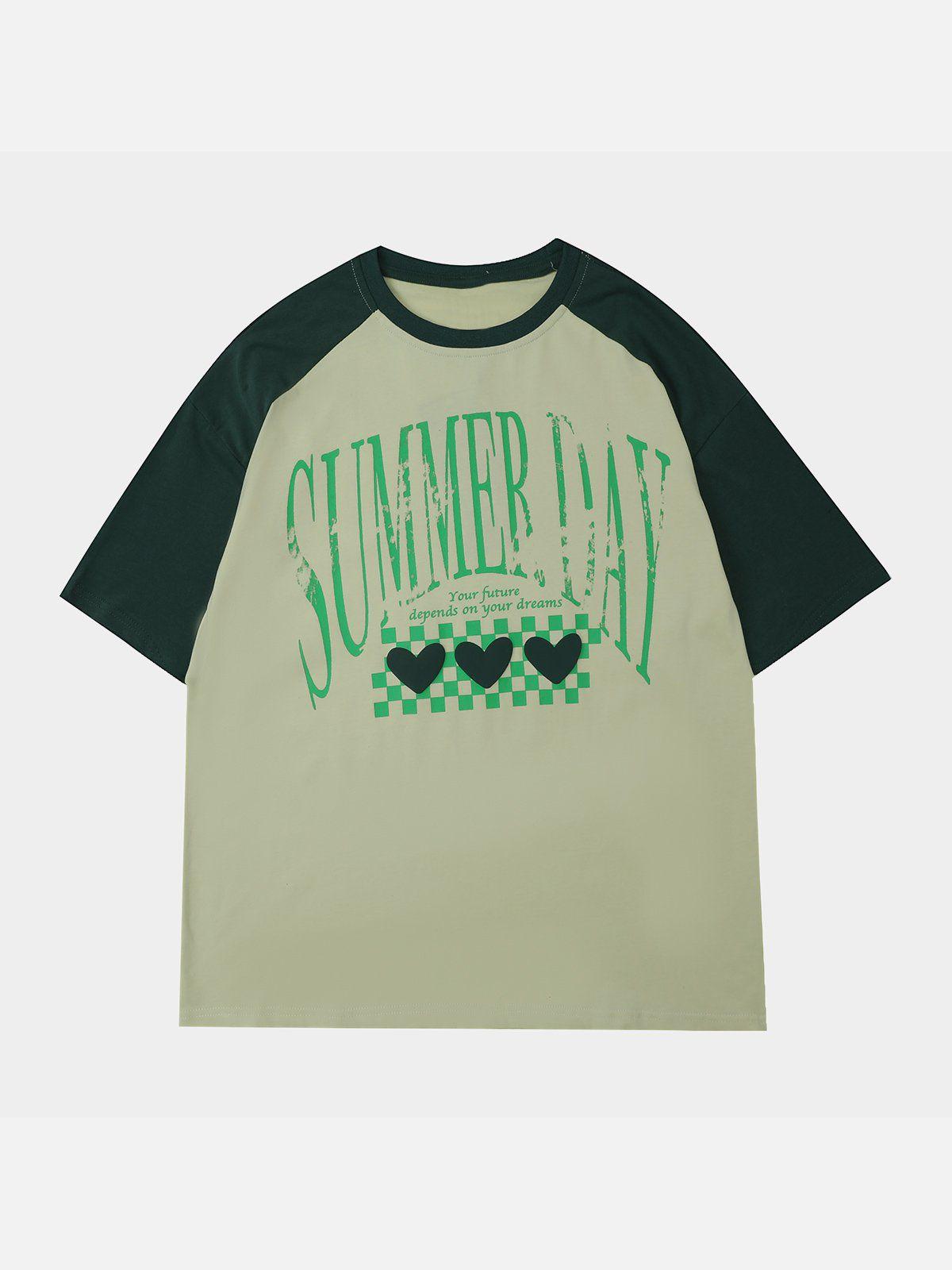 Concert Outfit Love Heart Print Patchwork Tee