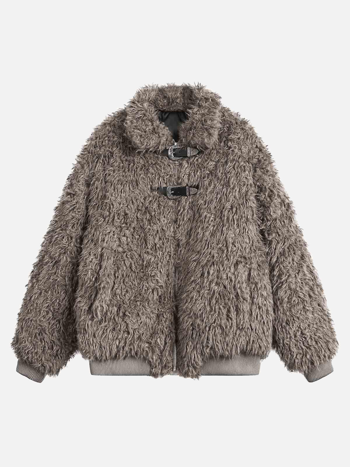 Concert Outfit Metal leather button Faux Fur Jacket