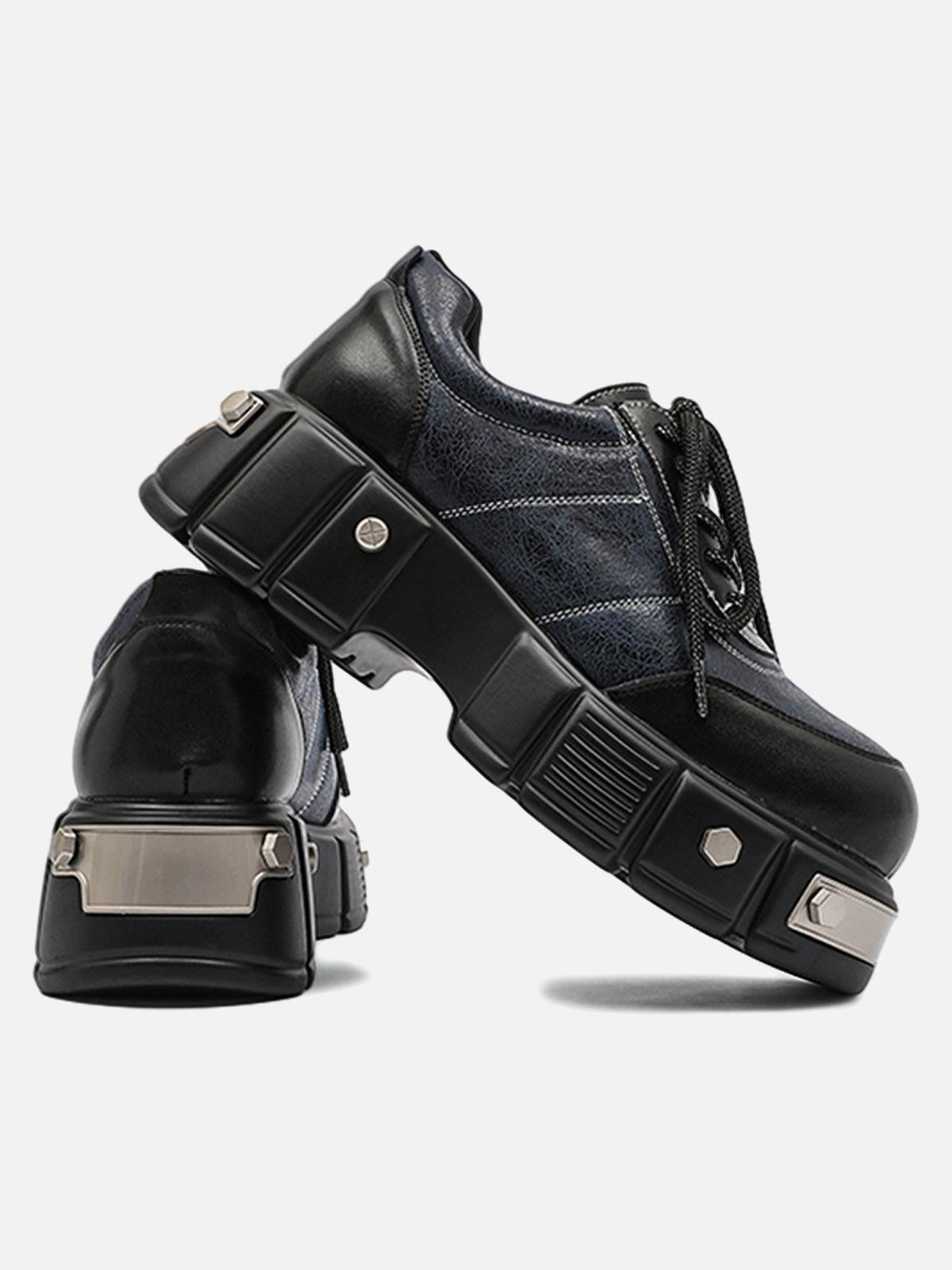 Concert Outfit Metal Plate Chunky Leather Shoes