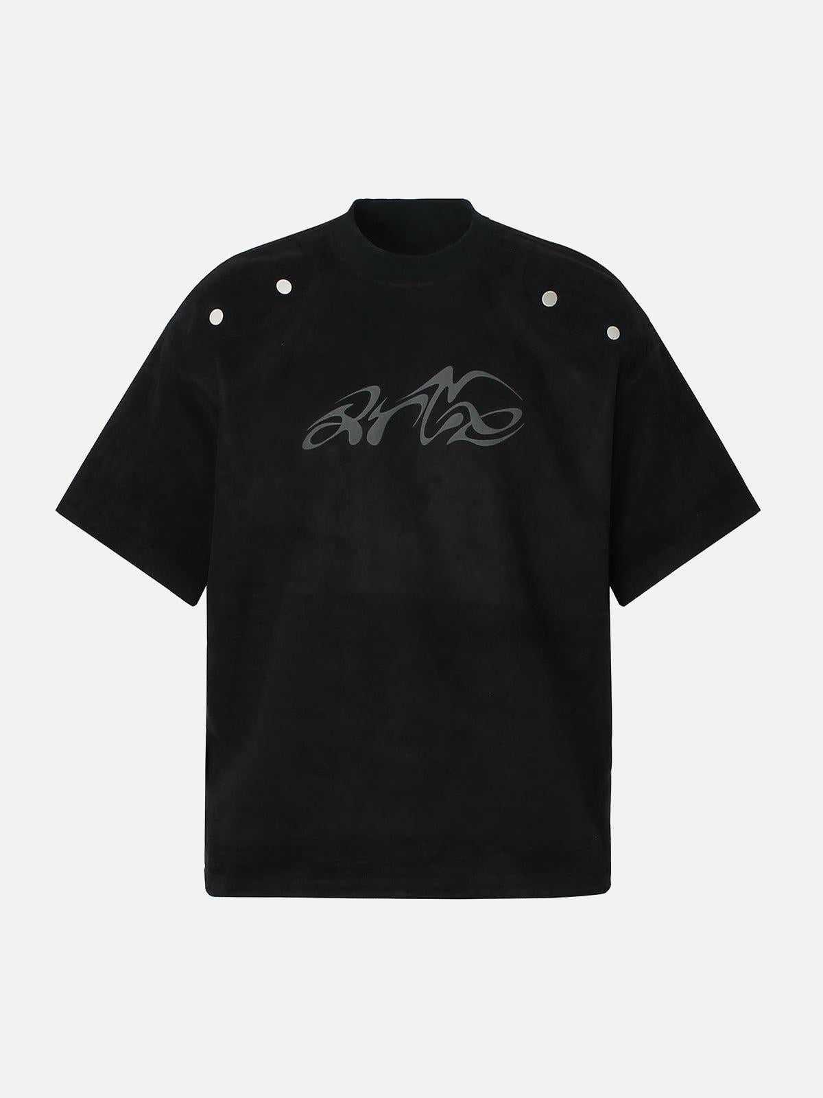 Concert Outfit Metallic Print Suede Crew Neck T-Shirt