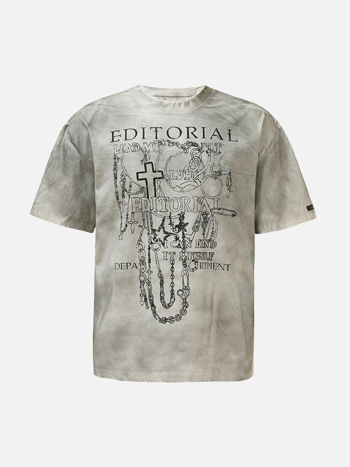 Concert Outfit Mud-Dyed Dirty Spray Cross Print Street Rap T-Shirt