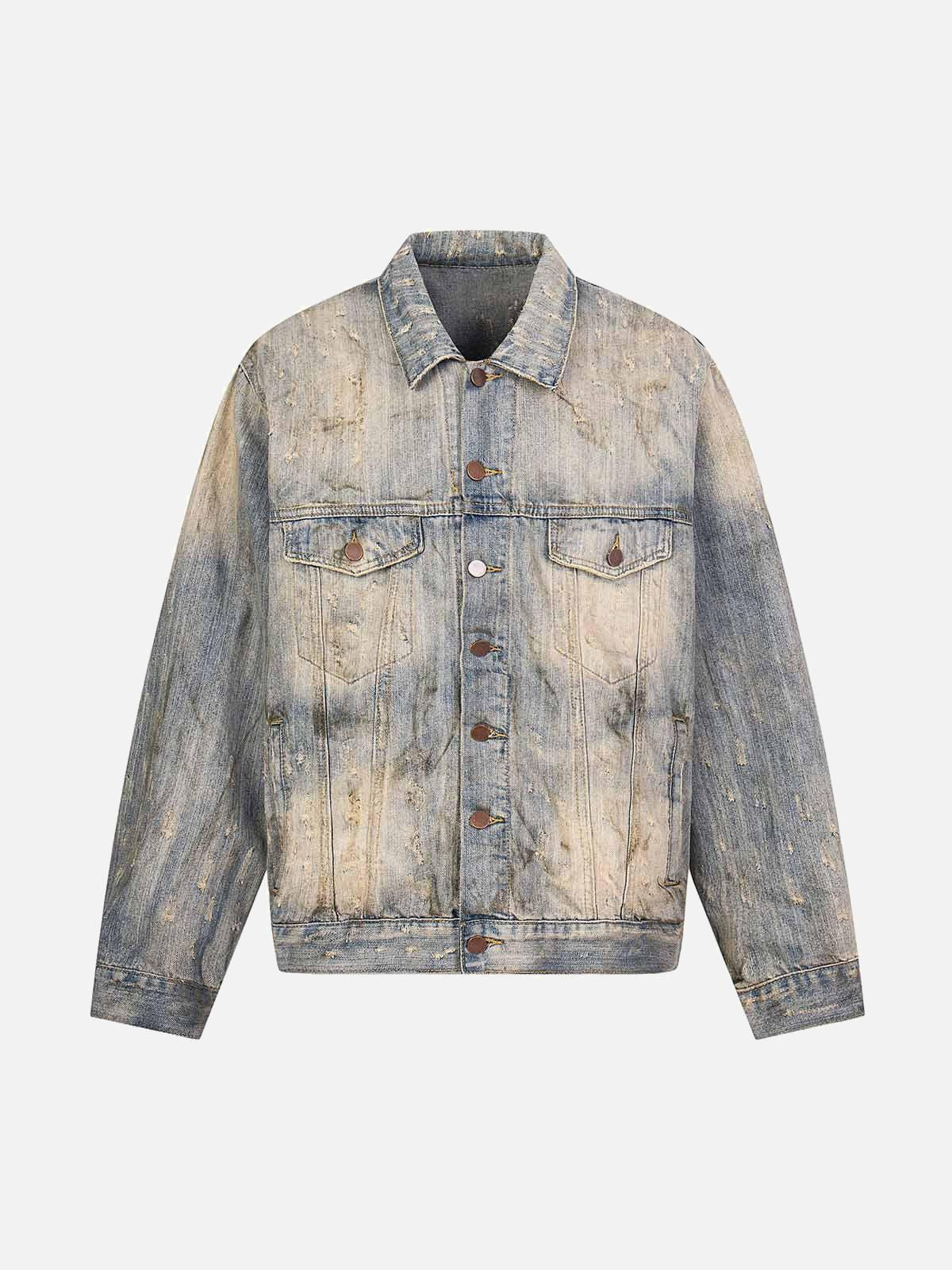 Concert Outfit Mud-Dyed Distressed Rhinestone Denim Jacket