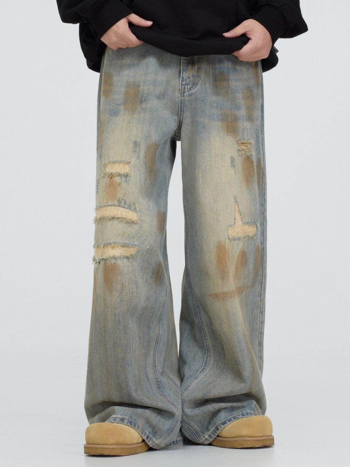 Concert Outfit Mud Dyeing Distressed Vintage Fade Jeans