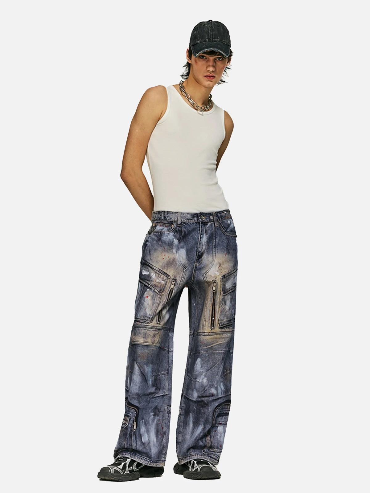 Concert Outfit Multi-Pocket Dirty Overalls Jeans