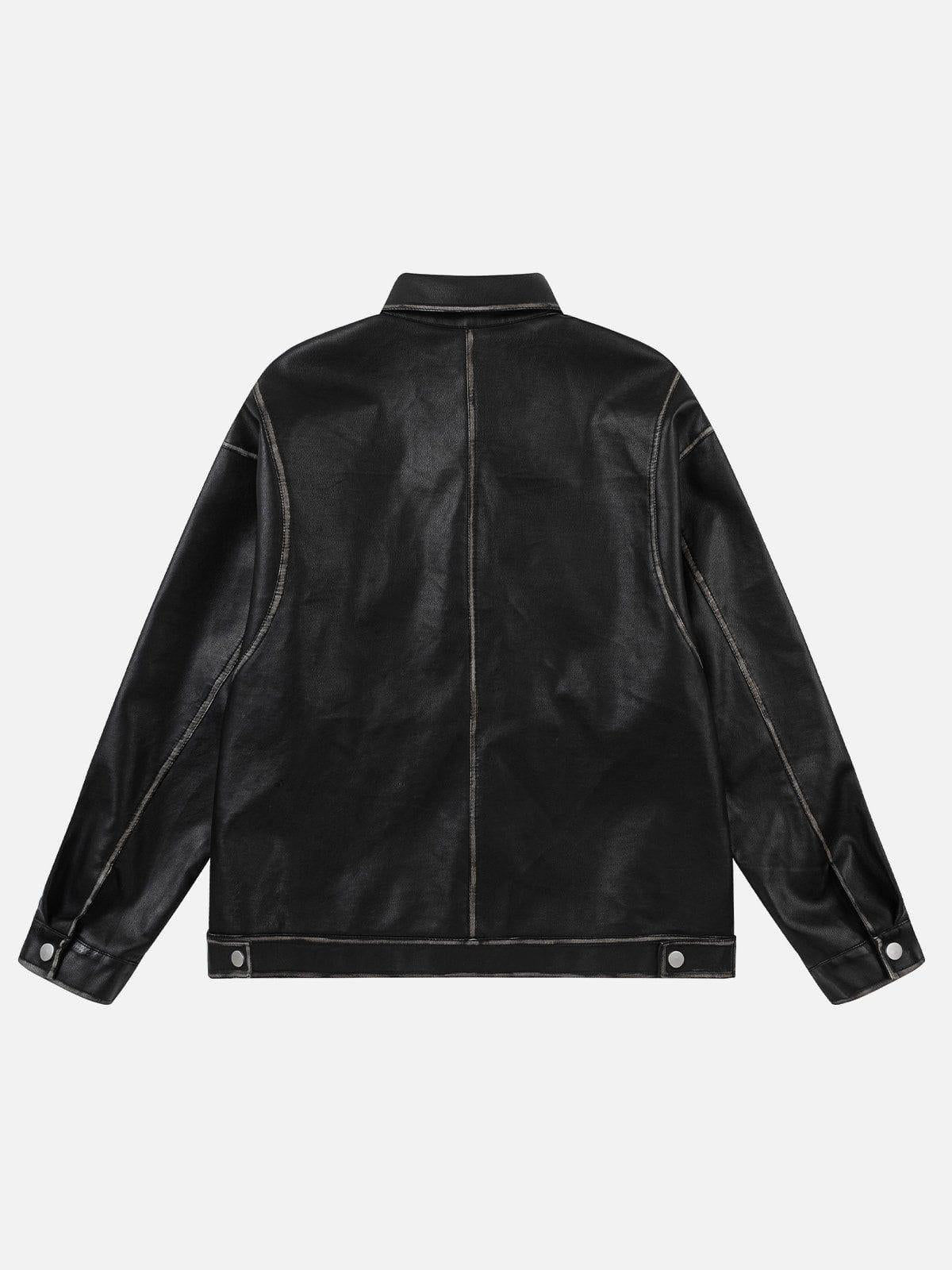 Concert Outfit Multi Pocket Faux Leather Jacket