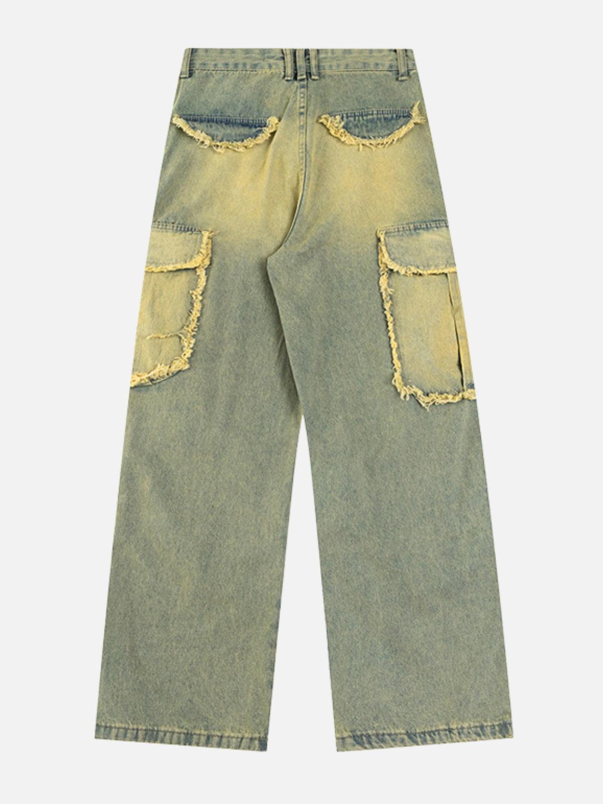 Concert Outfit Multi Pocket Fringe Washed Jeans