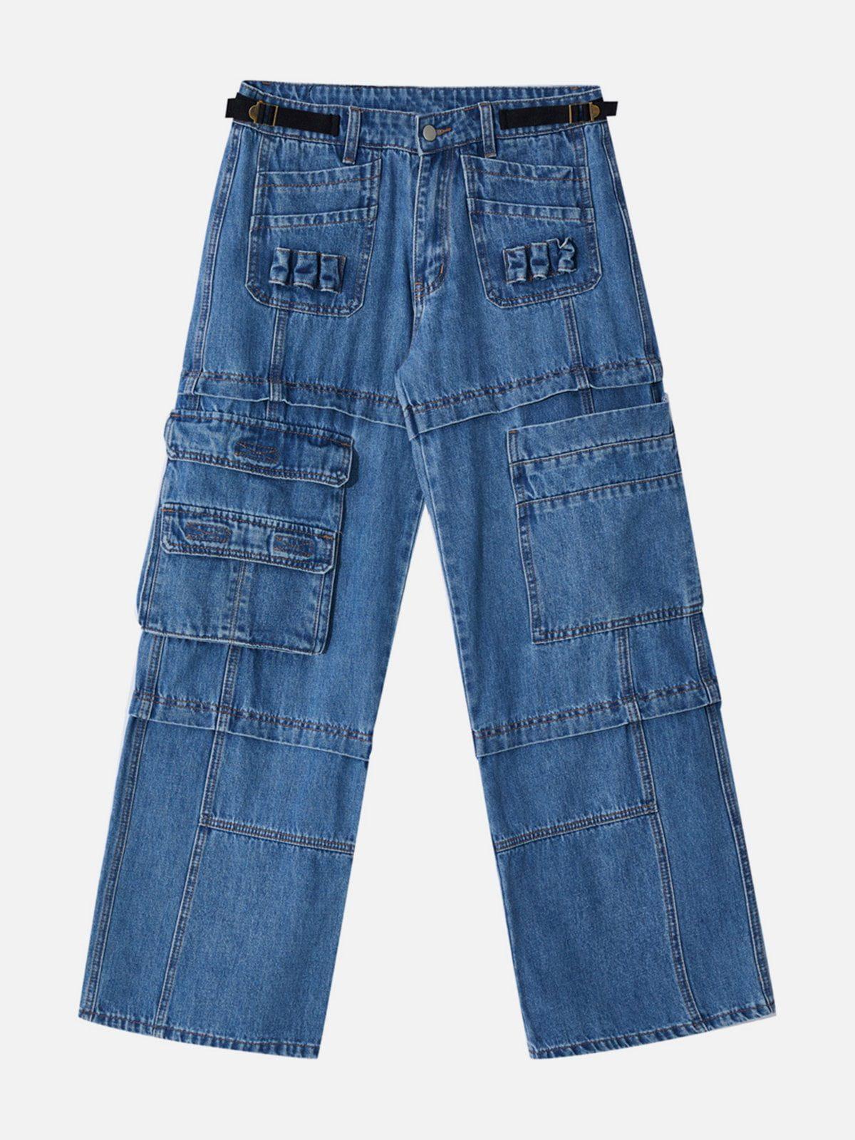 Concert Outfit Multi Pocket Patchwork Straight-Leg Jeans