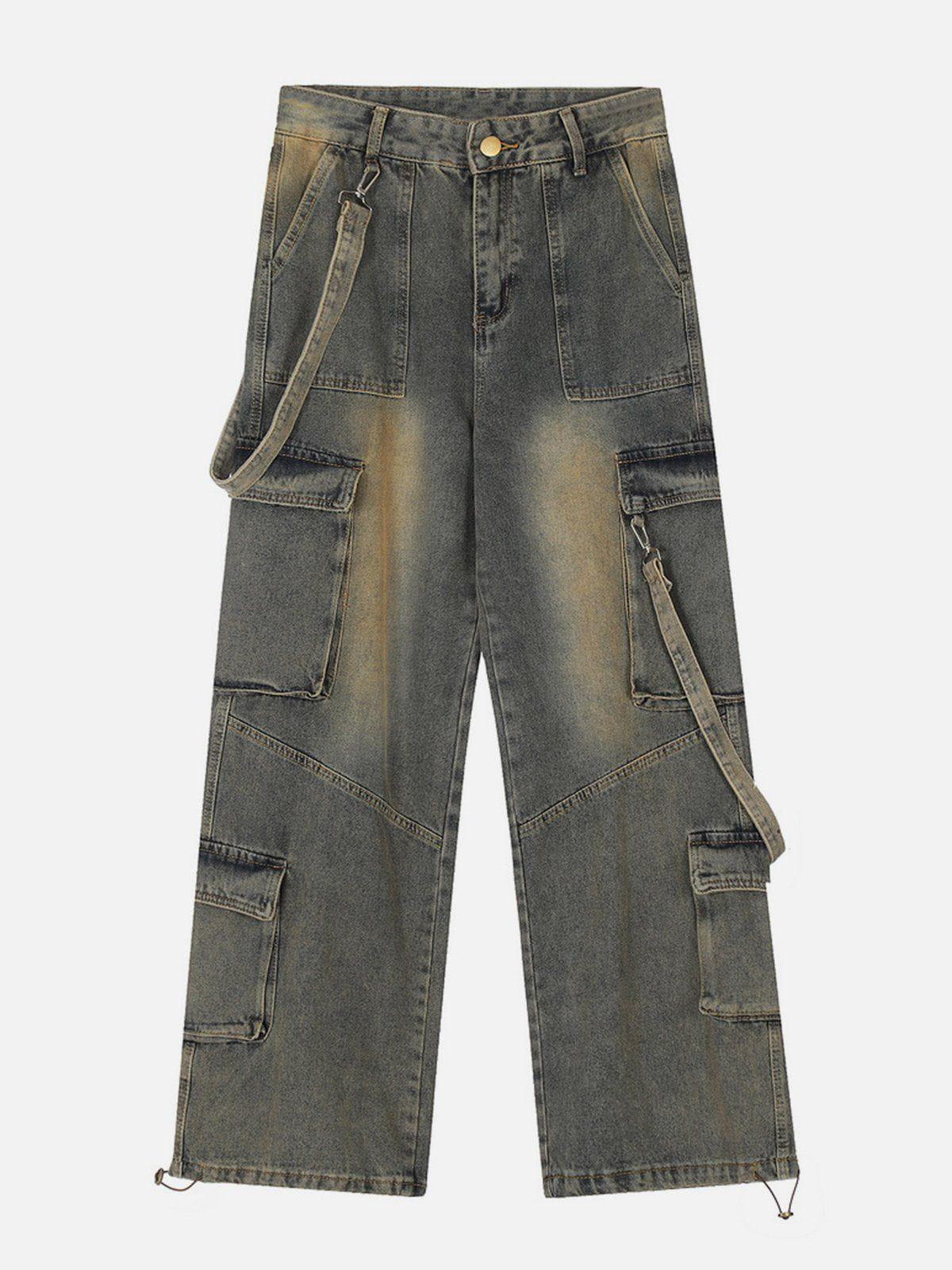 Concert Outfit Multi Pocket Washed Loose Jeans