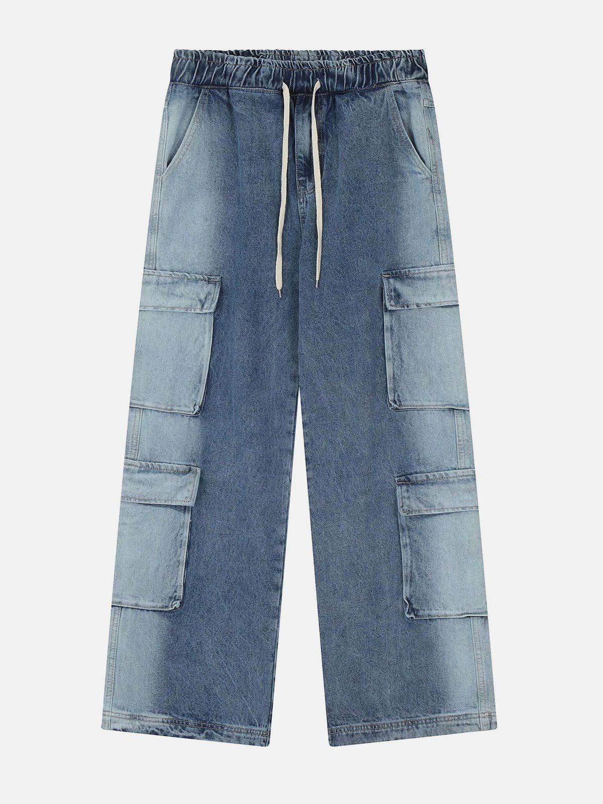 Concert Outfit Multi-Pocket Water-Washed Jeans