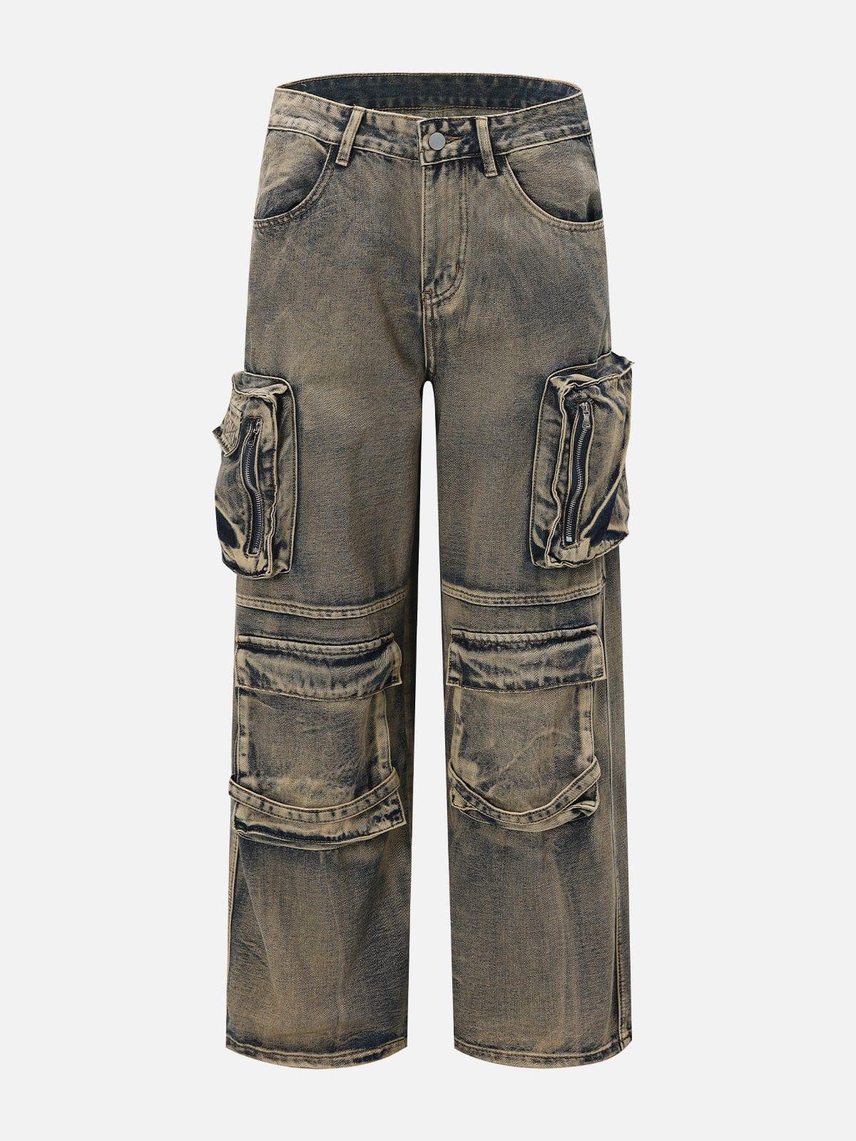 Concert Outfit Multiple Pockets Washed Jeans
