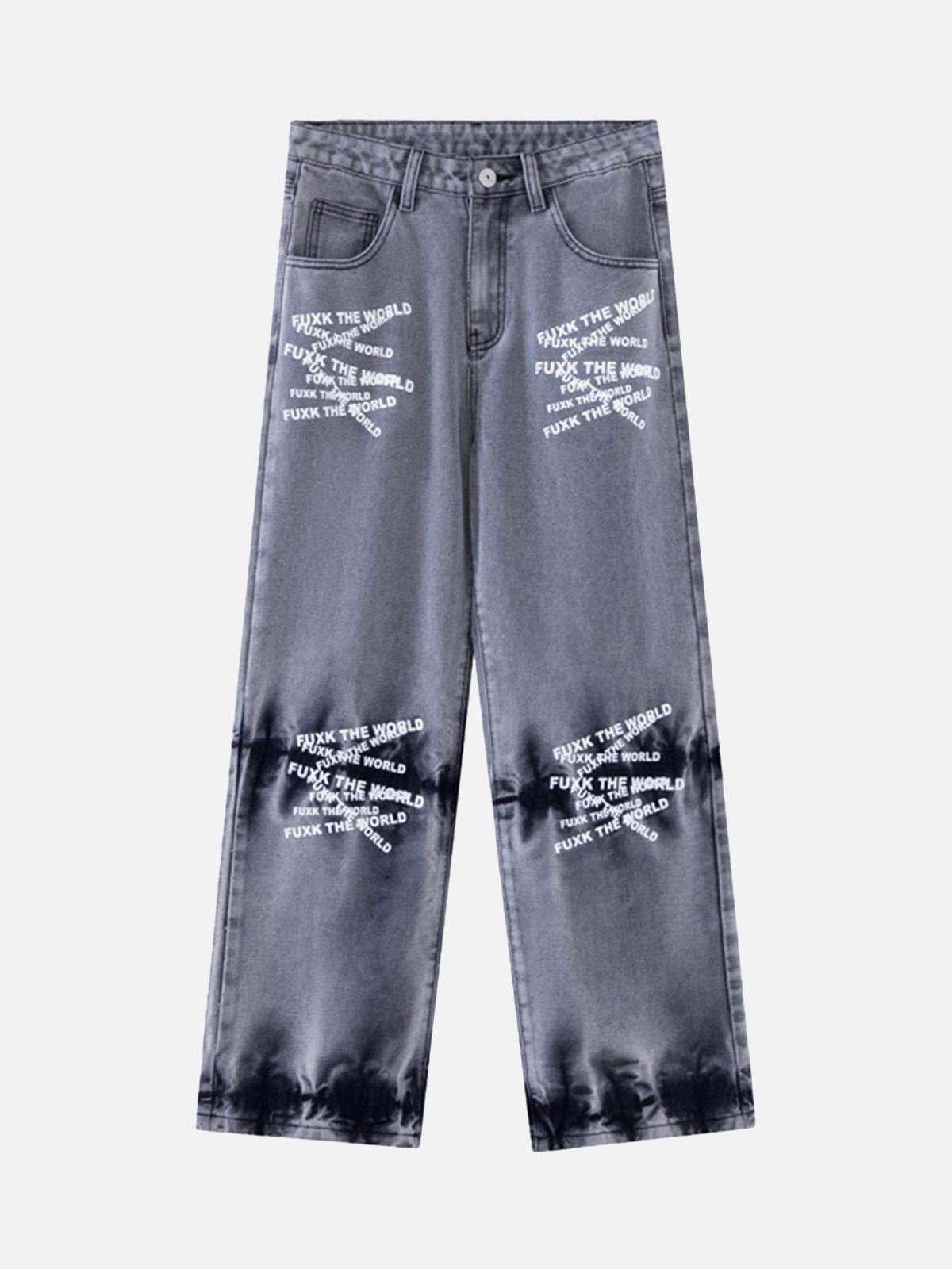 Concert Outfit Niche Design Letter Embroidered Tie-Dye Gradient Jeans