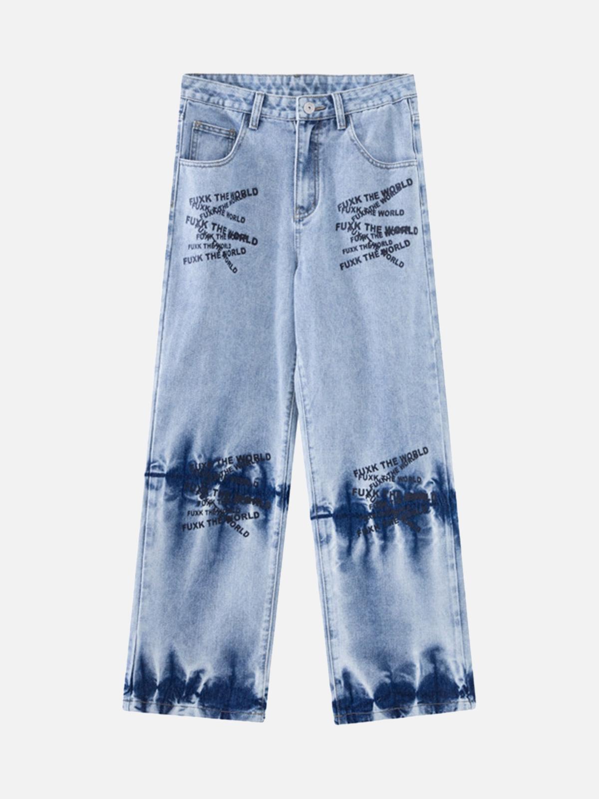 Concert Outfit Niche Design Letter Embroidered Tie-Dye Gradient Jeans