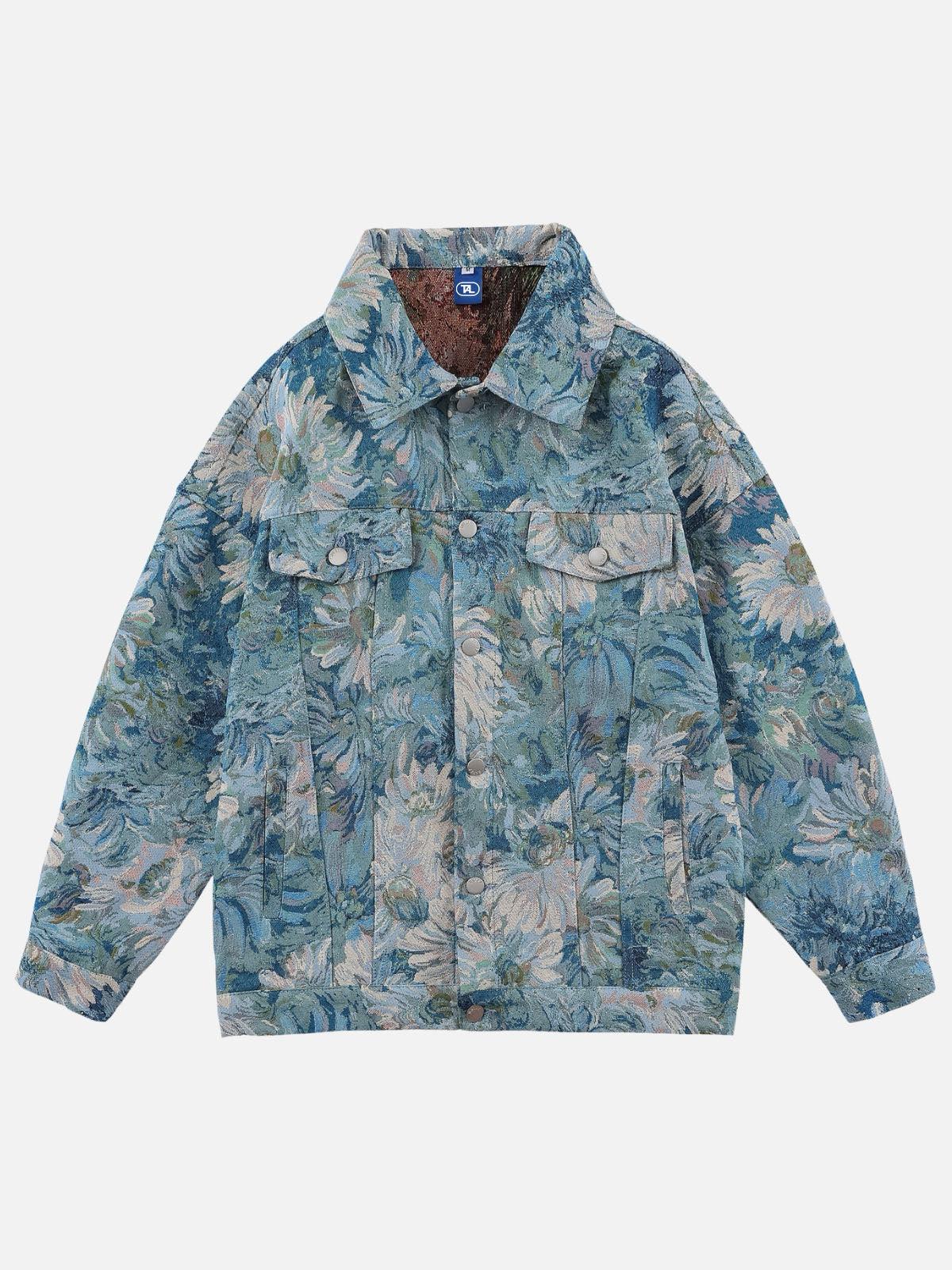 Concert Outfit Oil Painting Jacquard Flower Denim Jacket