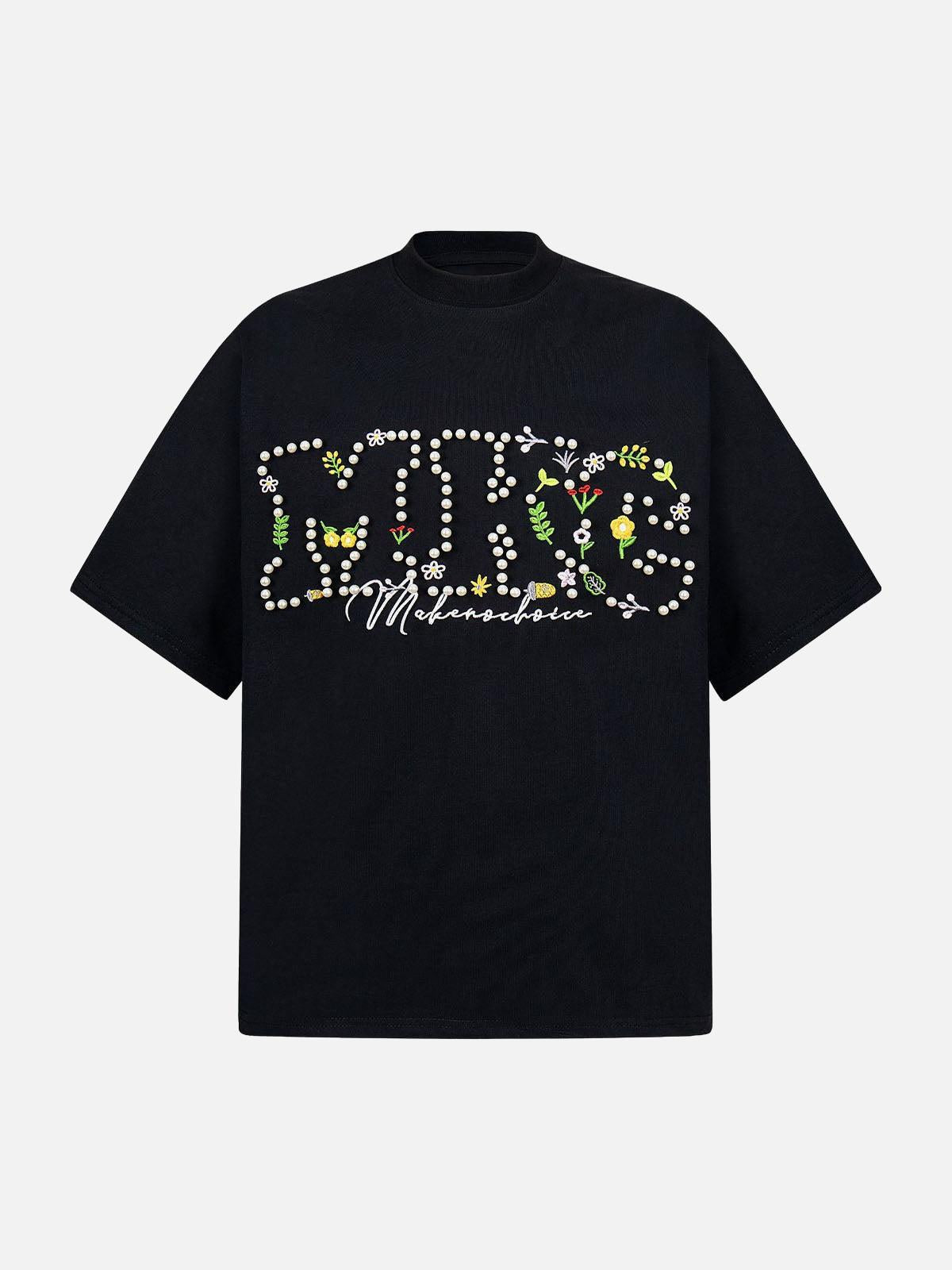 Concert Outfit Oversized Embroidered Floral Letter T-Shirt