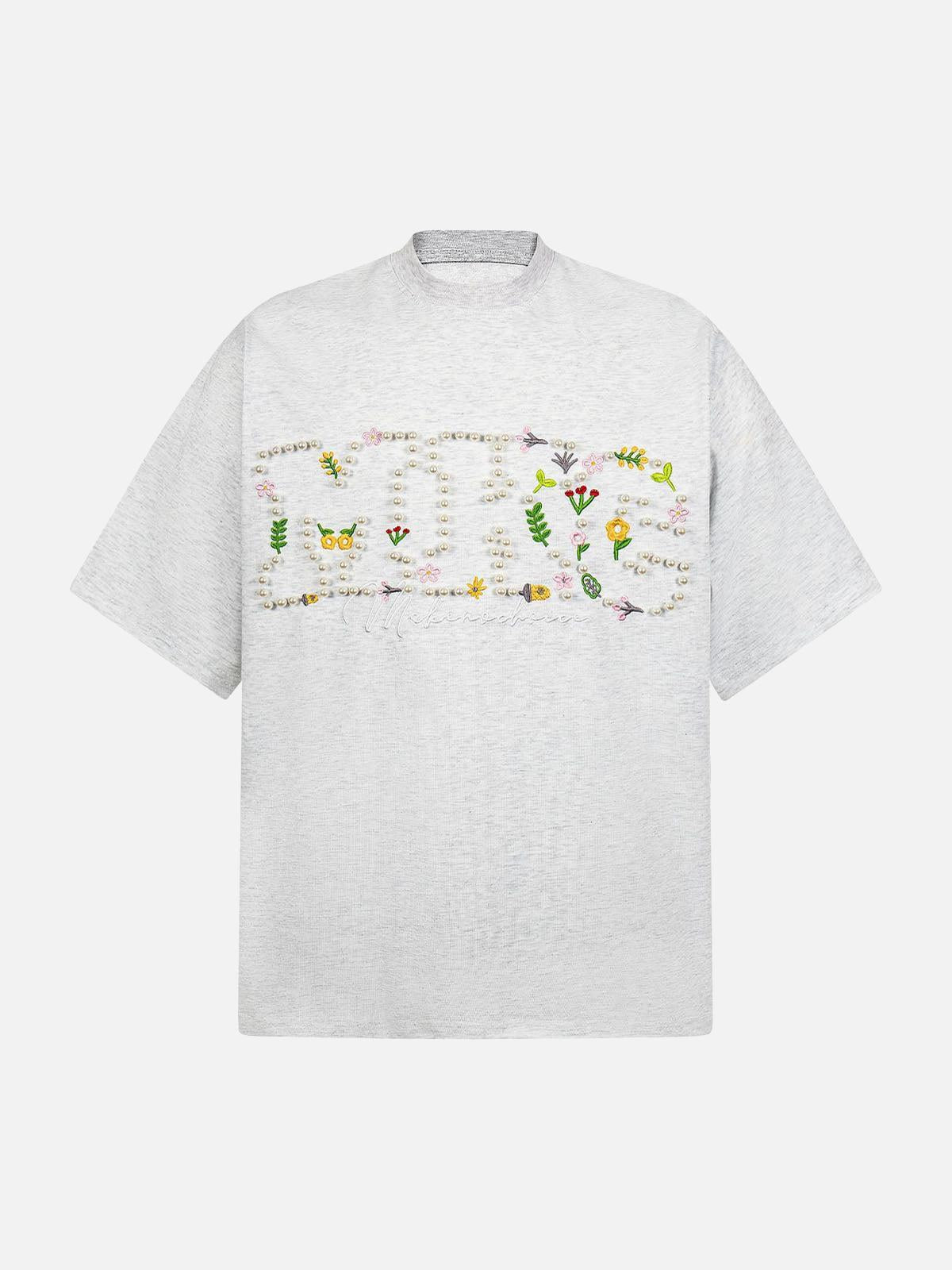 Concert Outfit Oversized Embroidered Floral Letter T-Shirt