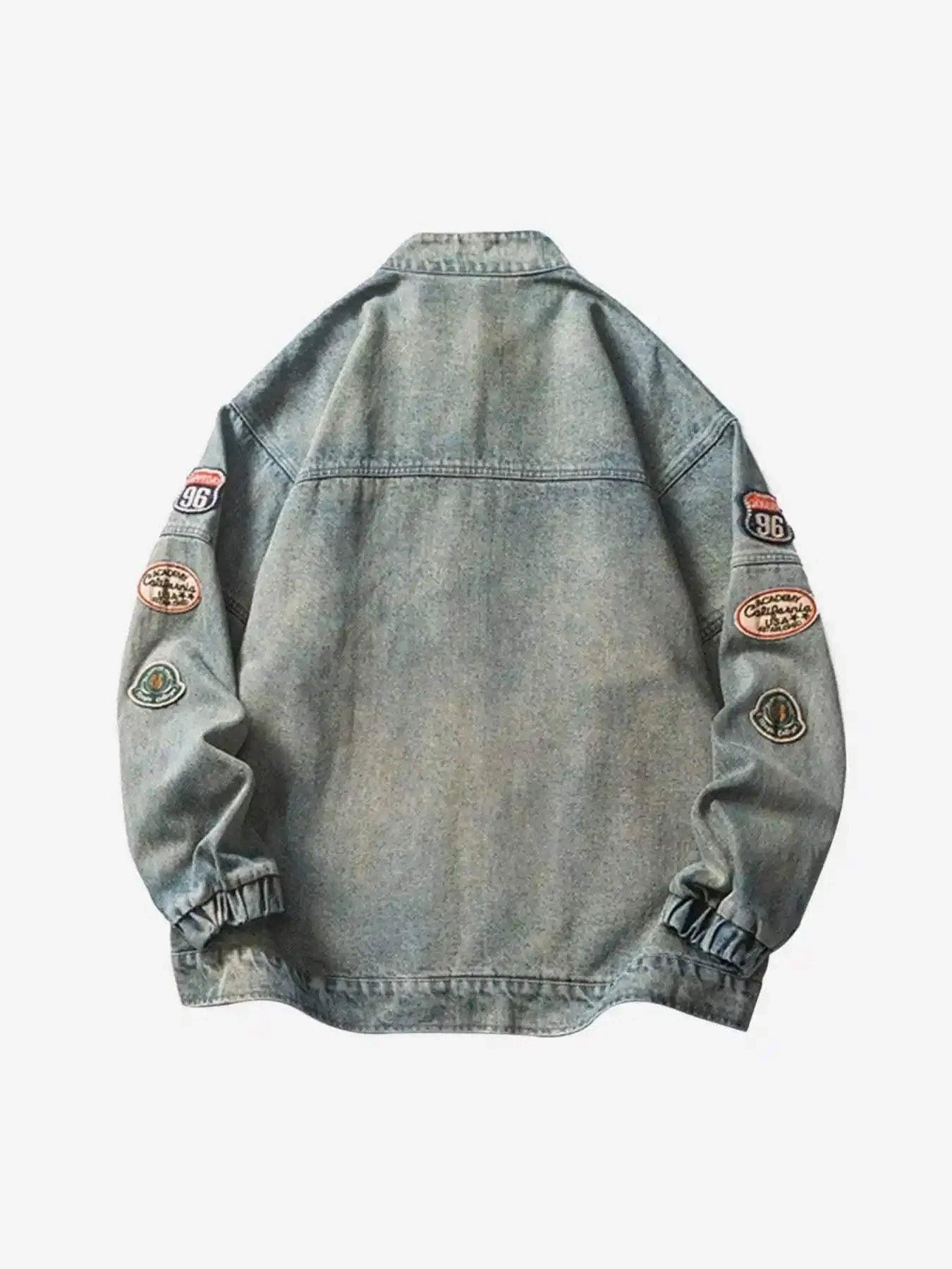 Concert Outfit Oversized Hip-Hop Embroidered Patch Denim Jacket