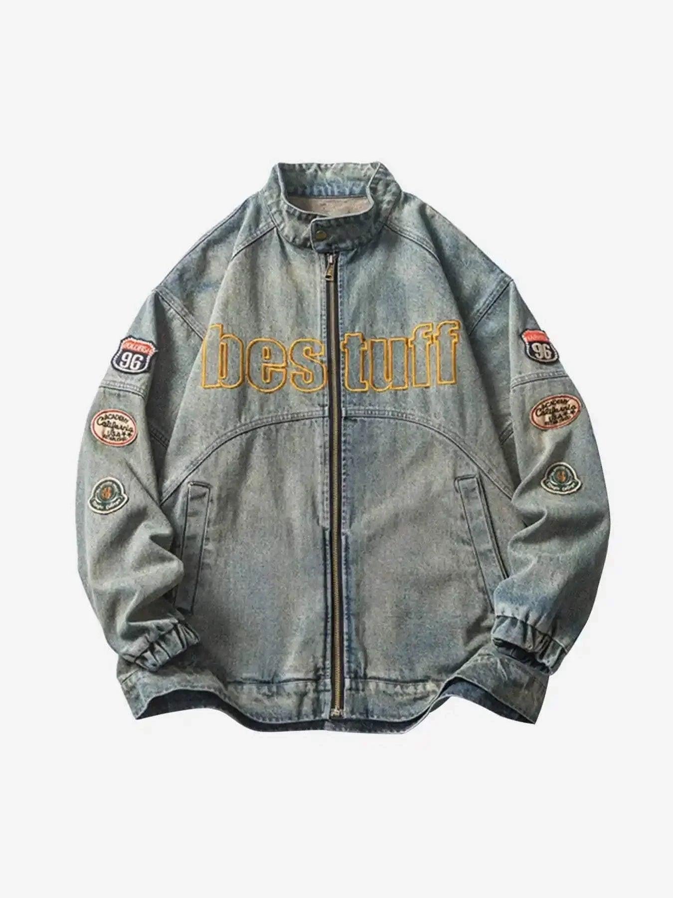 Concert Outfit Oversized Hip-Hop Embroidered Patch Denim Jacket