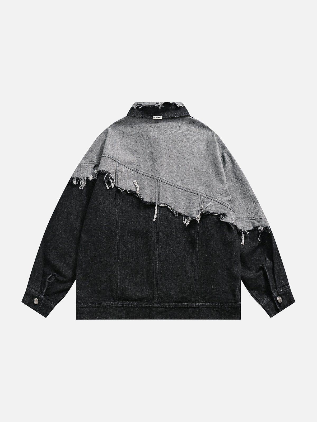 Concert Outfit Paneled Color Contrast Ripped Denim Jacket
