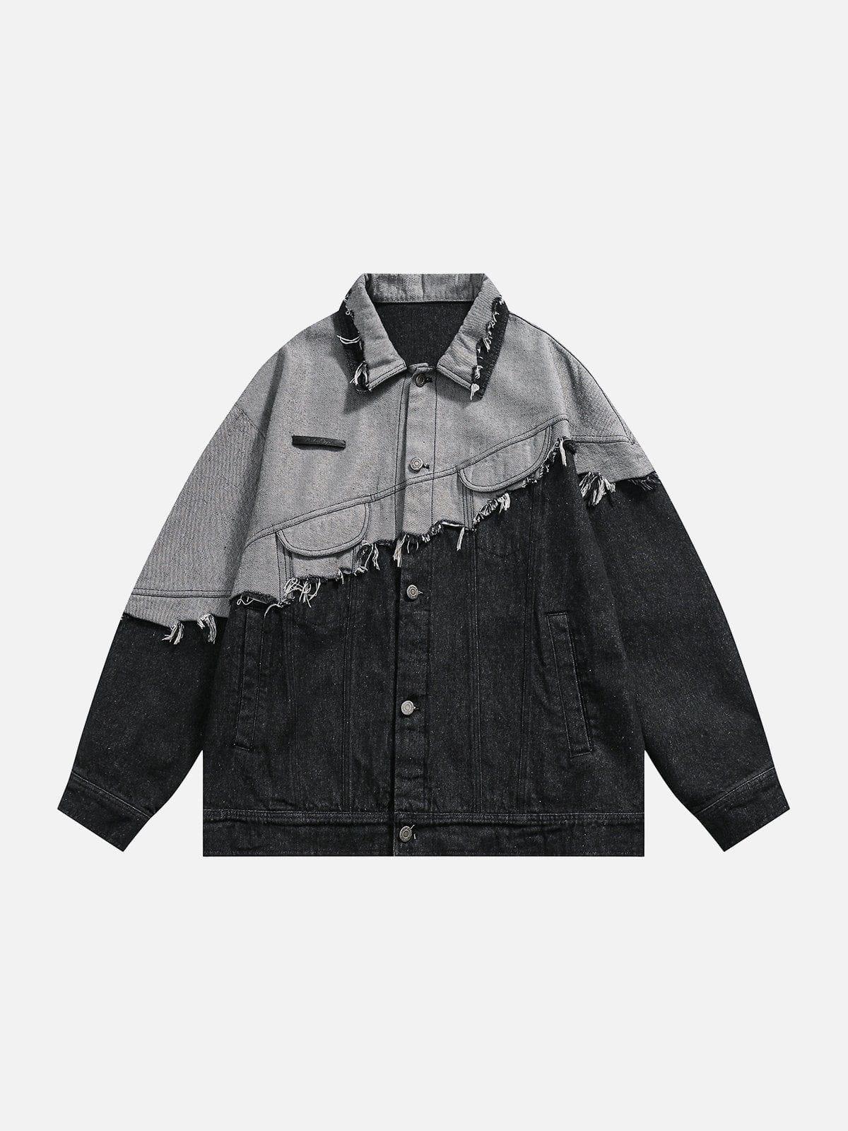 Concert Outfit Paneled Color Contrast Ripped Denim Jacket