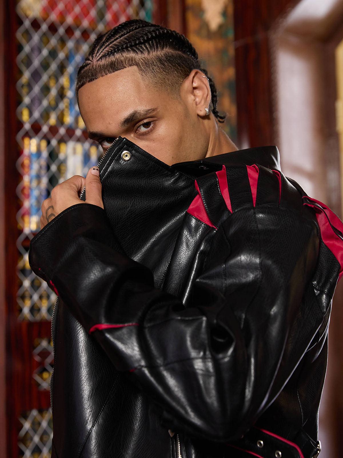 Concert Outfit Paneled Spine Pleated Cropped Leather Biker Jacket
