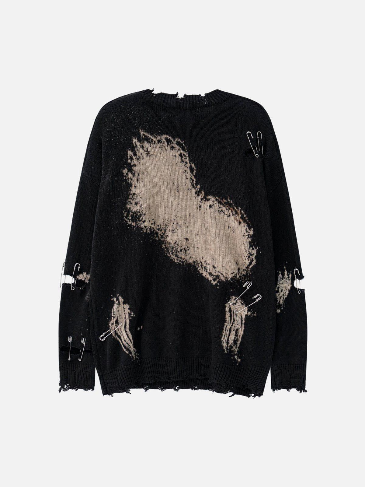 Concert Outfit Paperclip Broken Design Knit Sweater