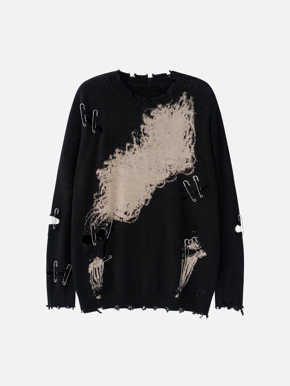 Concert Outfit Paperclip Broken Design Knit Sweater
