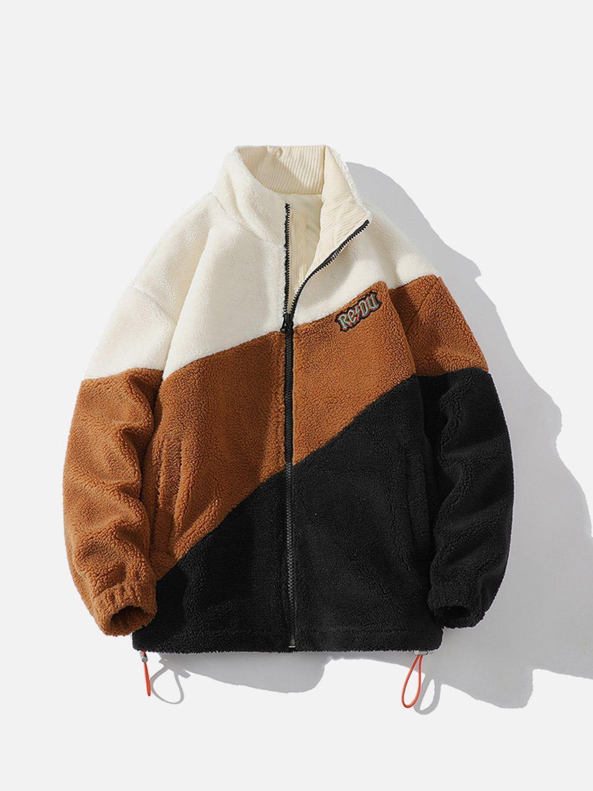 Concert Outfit Patchwork Contrast Sherpa Winter Coat
