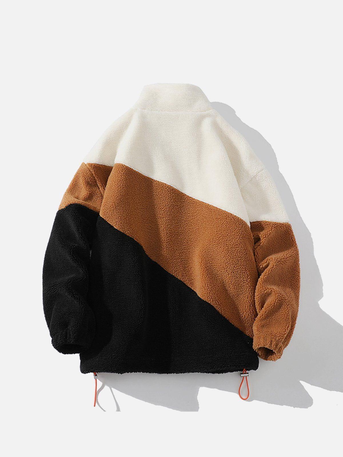 Concert Outfit Patchwork Contrast Sherpa Winter Coat