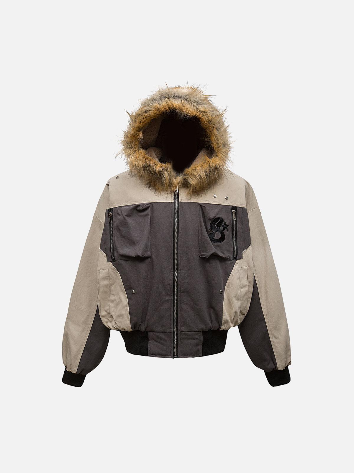 Concert Outfit Patchwork Embroidered Fur Hooded Jacket