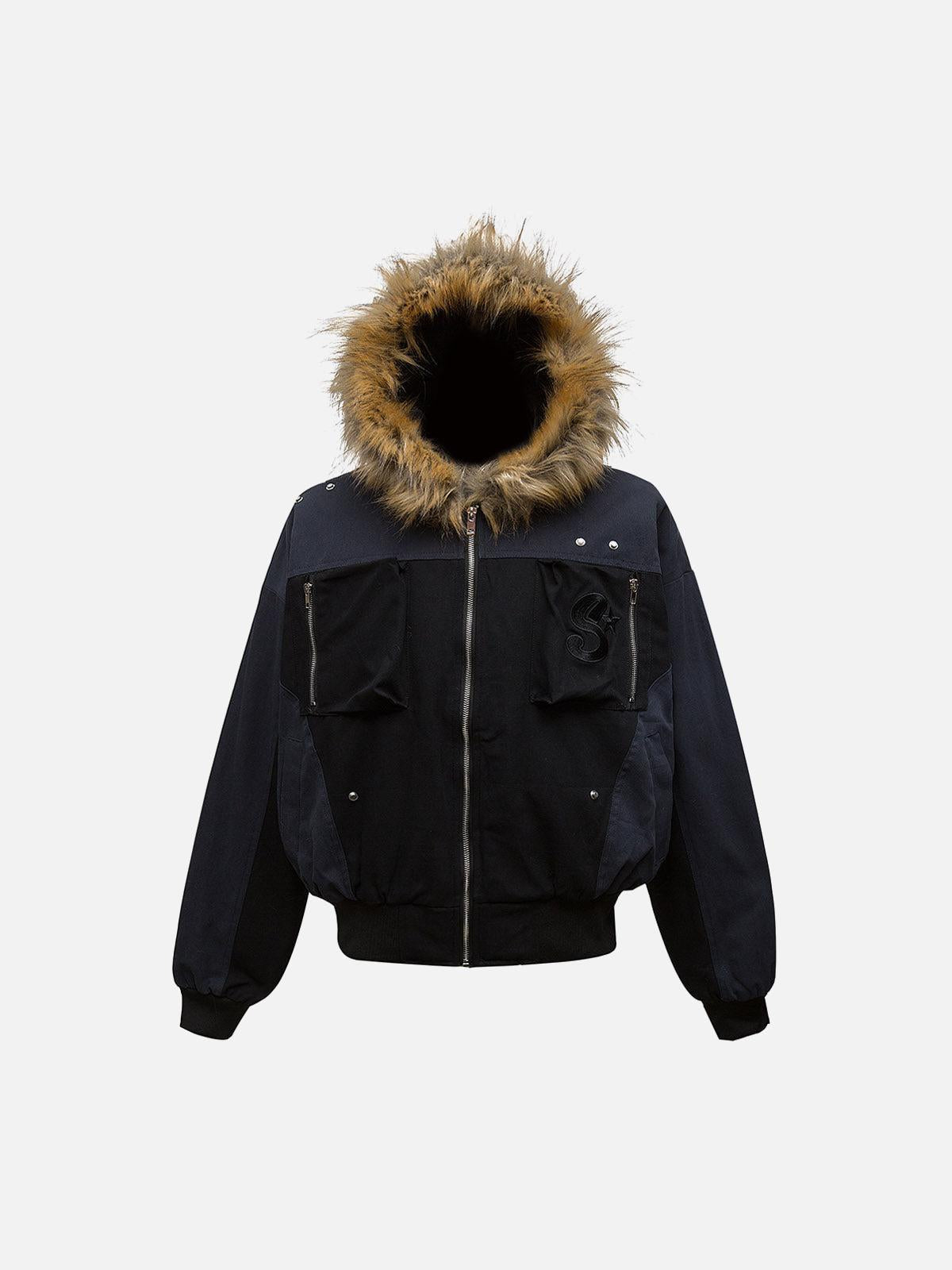 Concert Outfit Patchwork Embroidered Fur Hooded Jacket