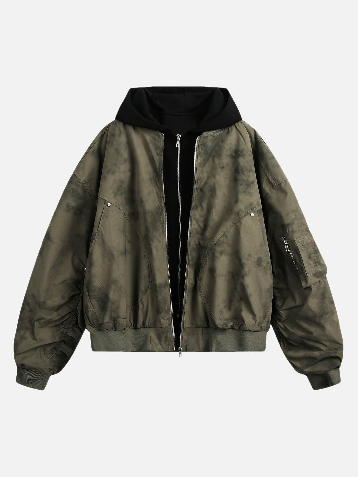 Concert Outfit Patchwork Faux Two-Piece Gradient Hooded Bomber Jacket