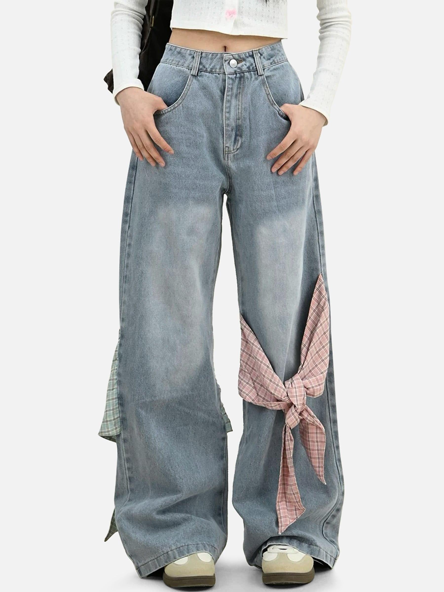 Concert Outfit Plaid Bow Loose Jeans