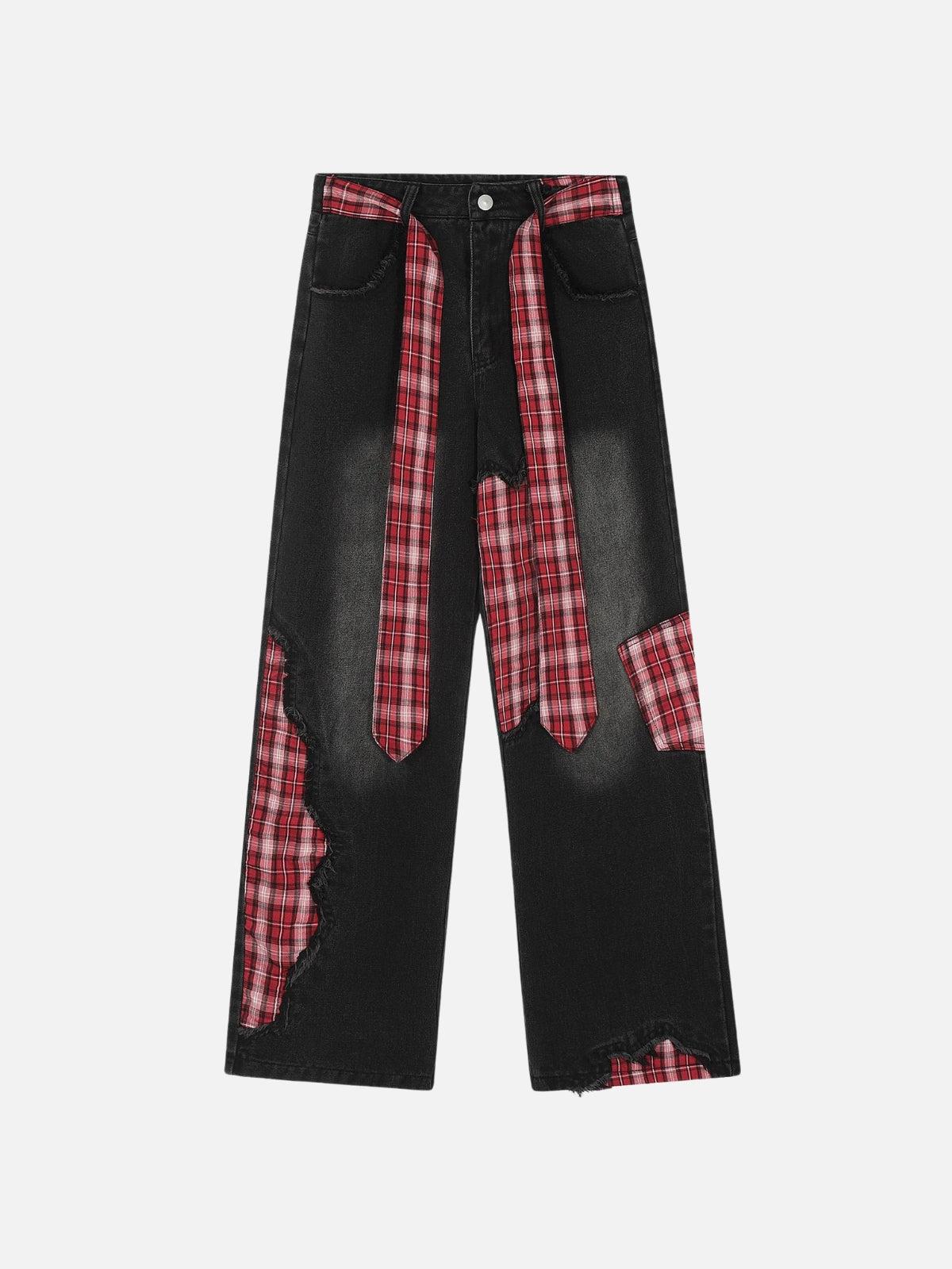 Concert Outfit Plaid Patchwork Jeans