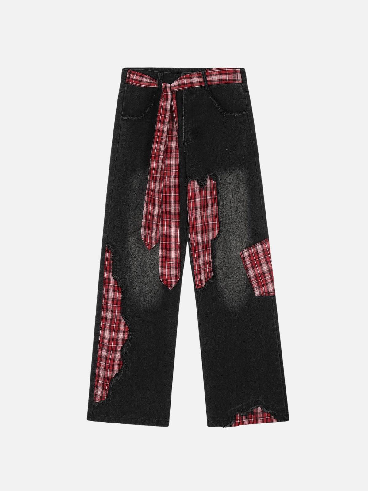 Concert Outfit Plaid Patchwork Jeans
