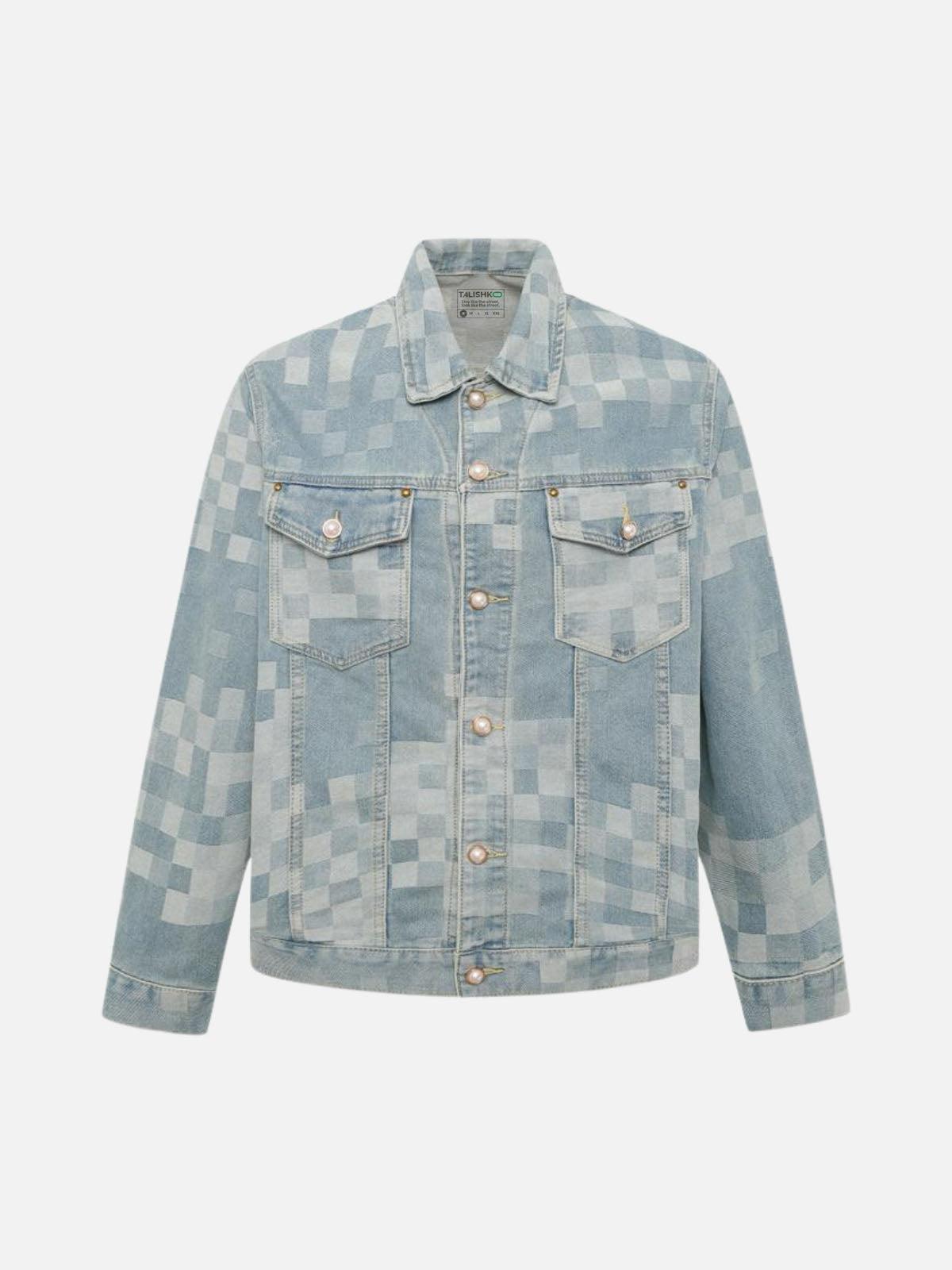 Concert Outfit Plaid Pearl Button Denim Jacket