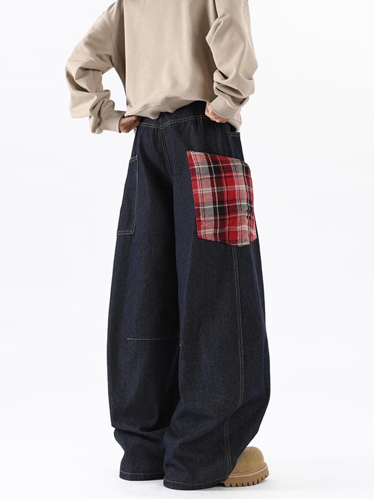 Concert Outfit Plaid Pocket Barrel Loose Jeans