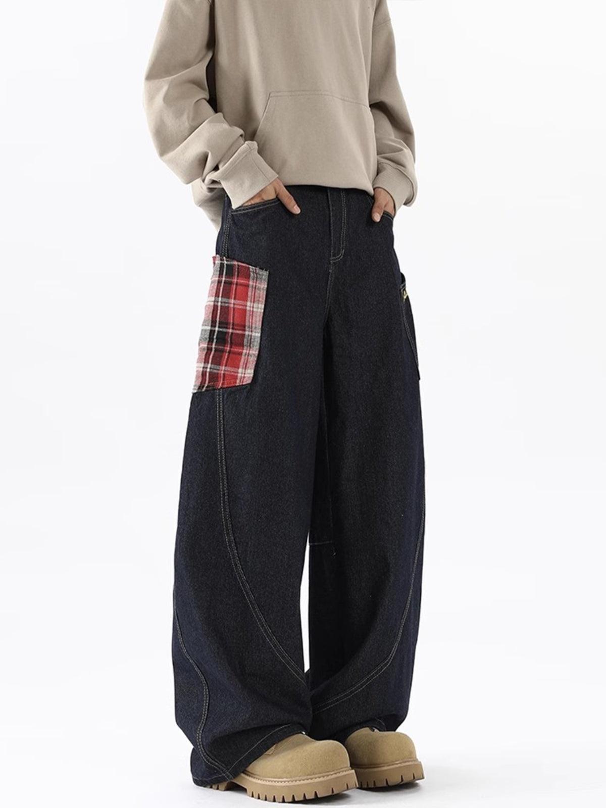 Concert Outfit Plaid Pocket Barrel Loose Jeans