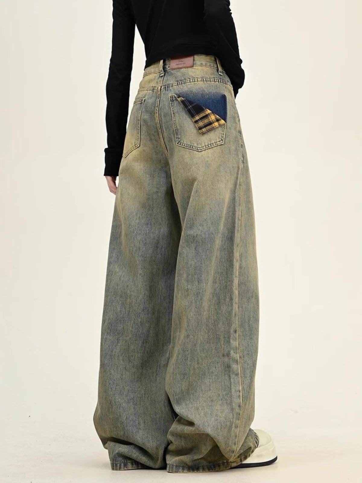 Concert Outfit Plaid Pocket Washed Jeans