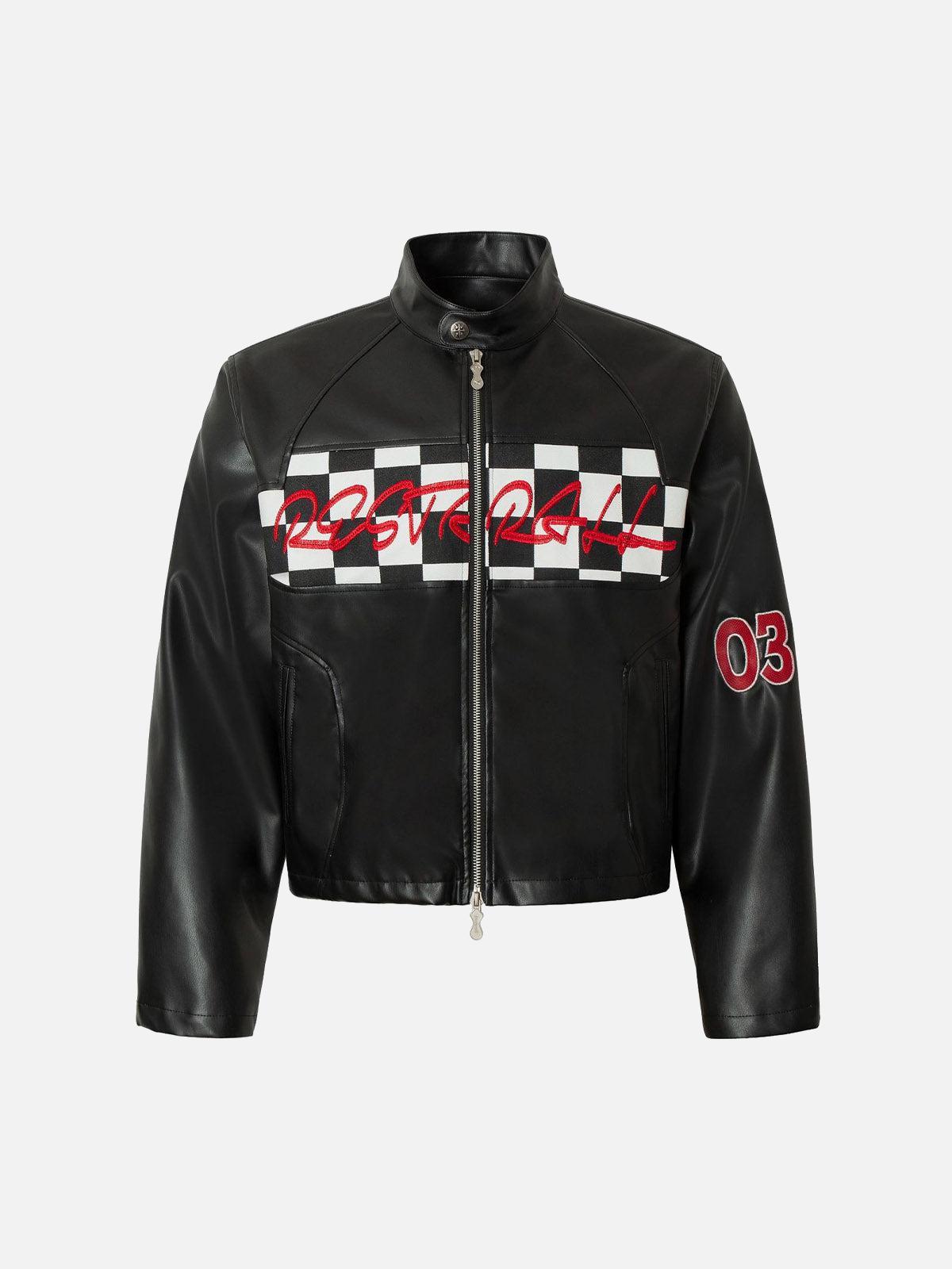 Concert Outfit Plaid Stitching Motorcycle Leather Jacket