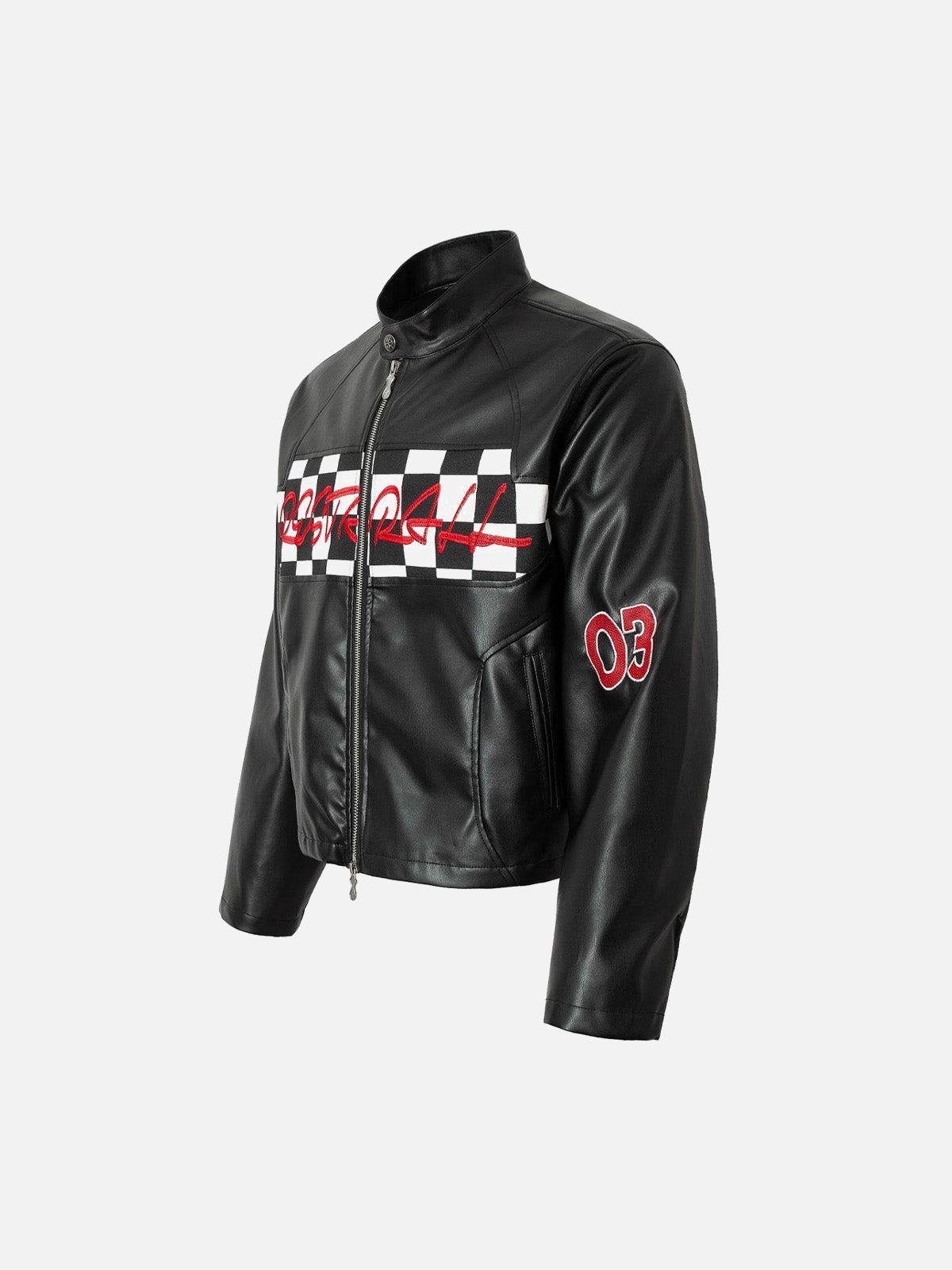 Concert Outfit Plaid Stitching Motorcycle Leather Jacket