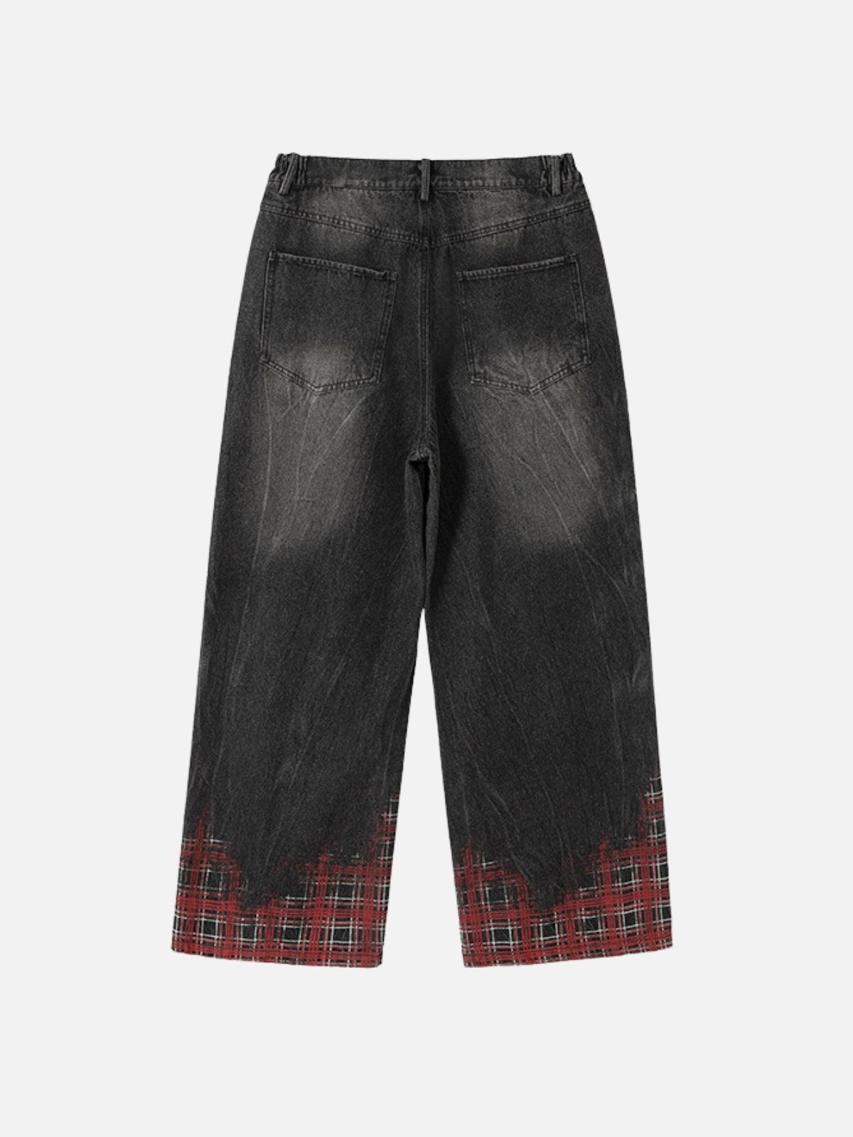 Concert Outfit Plaid Washed Print Loose Jeans