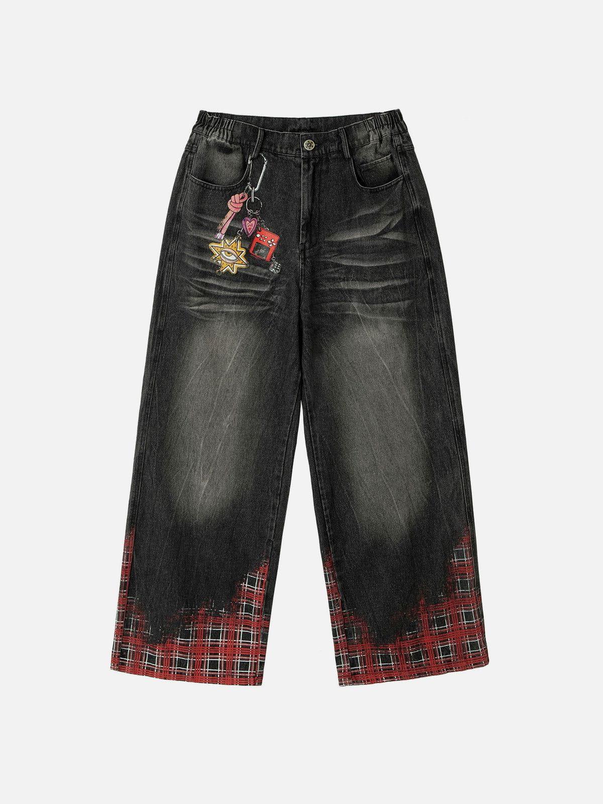 Concert Outfit Plaid Washed Print Loose Jeans