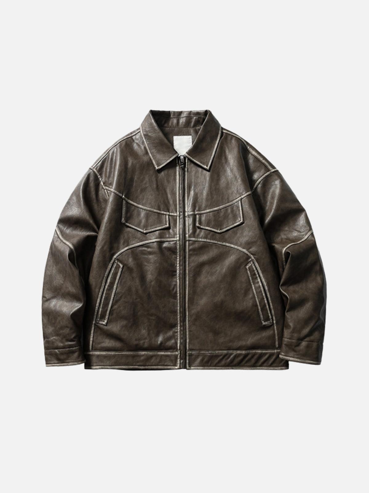 Concert Outfit Pocket Patchwork Faux Leather Jacket