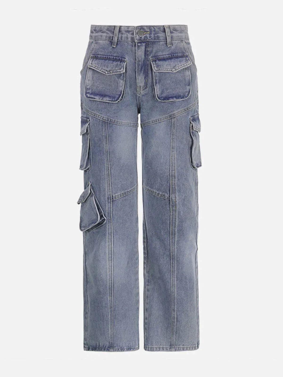 Concert Outfit Pocket Patchwork High Rise Straight Leg Jeans