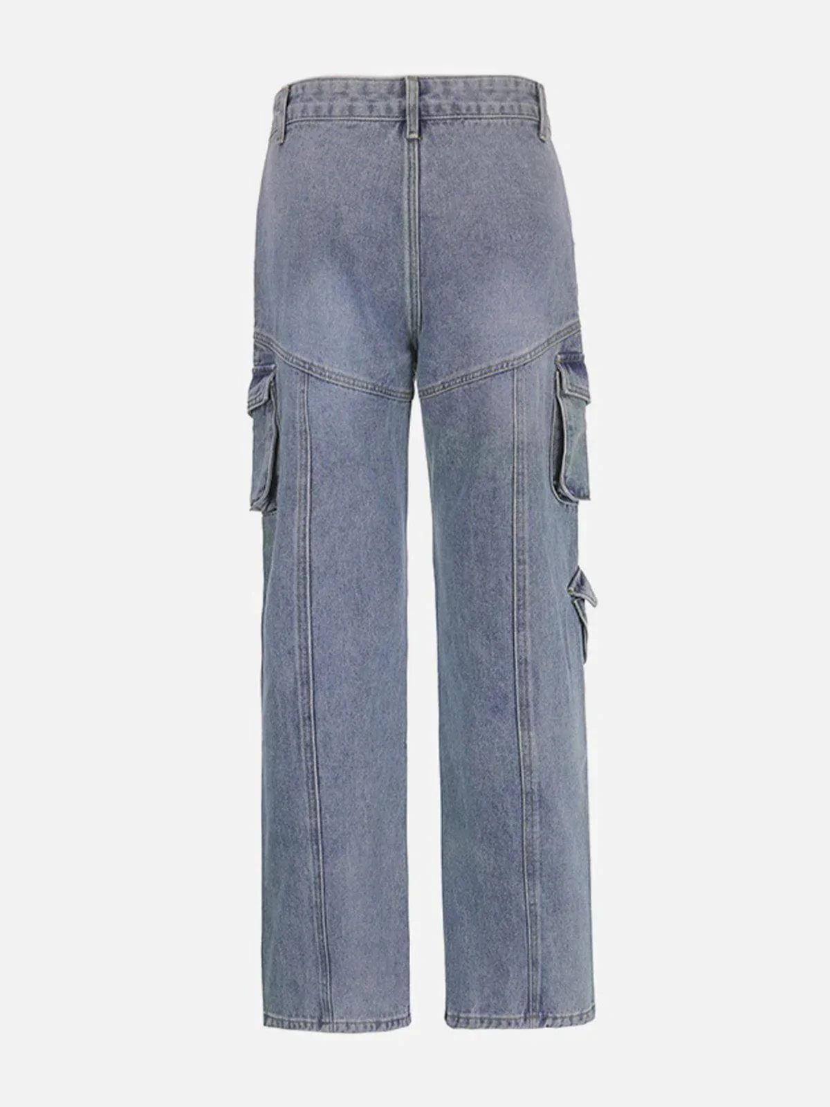 Concert Outfit Pocket Patchwork High Rise Straight Leg Jeans