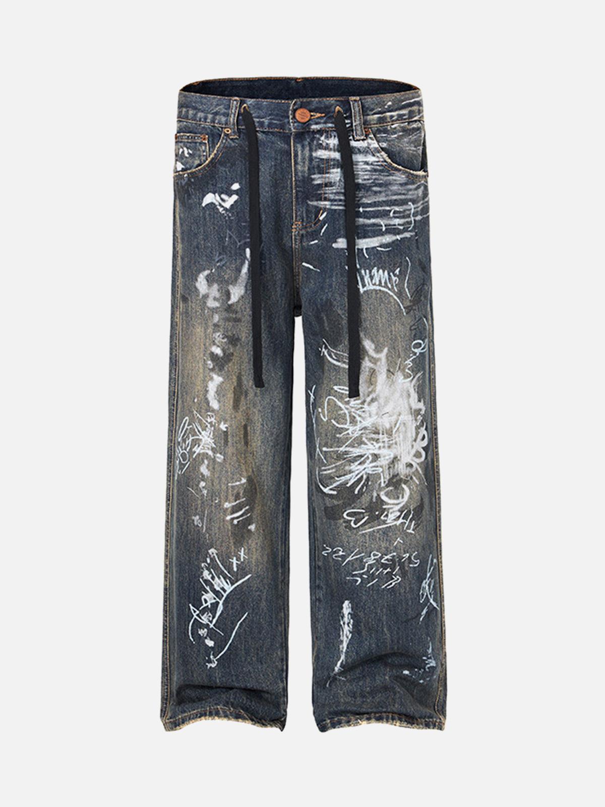 Concert Outfit Print Hand-Painted Graffiti Drawstring Baggy Jeans
